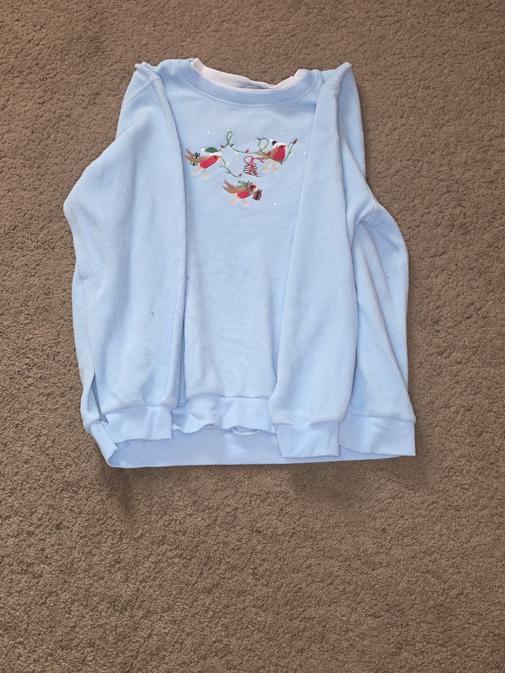 Madison Light Blue Fleece Crewneck with Embroidered Bird Motif